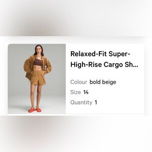 Lululemon super relax fit high rise cargo shorts, size 14